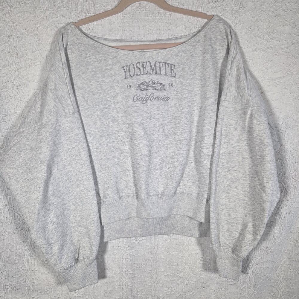 Hollister Yosemite California Cropped Sweatshirt Women’s XXL Gray Wide Neck